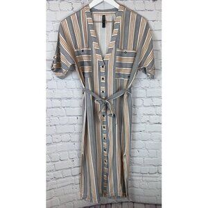 RVCA Womens' Tan Black White Circus Striped Midi Shirt Dress Size XS